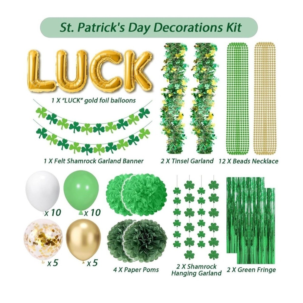 St. Patrick's Day Party Decoration Set 57 Pieces Of Shamrock'n Fun Decor Neck...